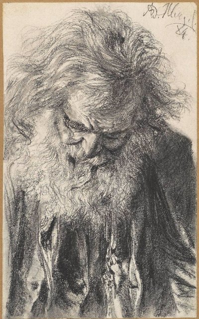 Halbfigur eines bärtigen alten Mannes mit gesenktem Kopf von Adolph Menzel